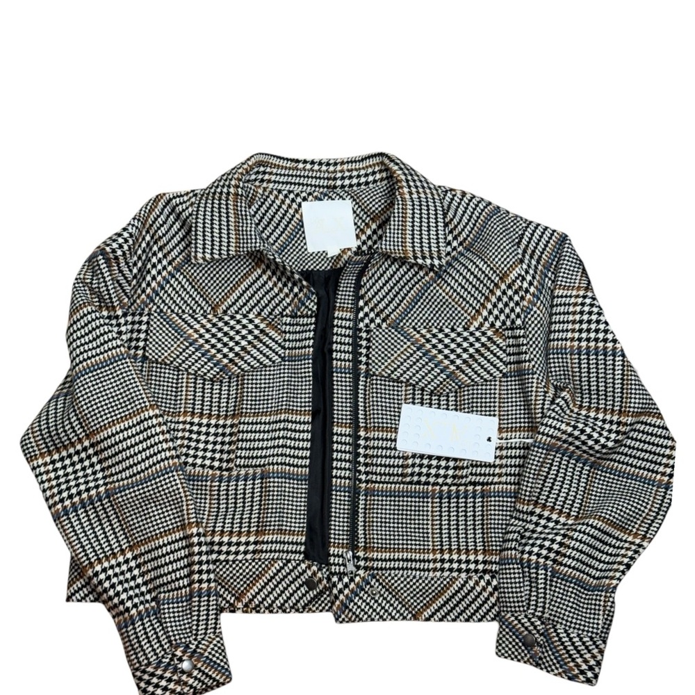 Le' AL.X Women's Size XL Glen Plaid Houndstooth Cropped Jacket Blazer NWT